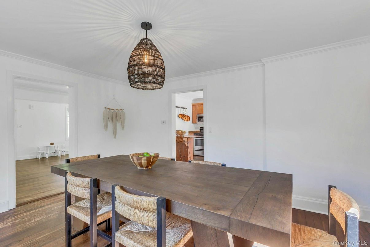 Dining room, Interior, Pendant Lights, Wood Texture Flooring