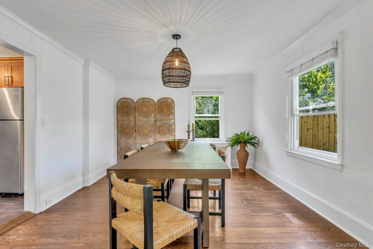 Dining room, Interior, Pendant Lights, Wood Texture Flooring