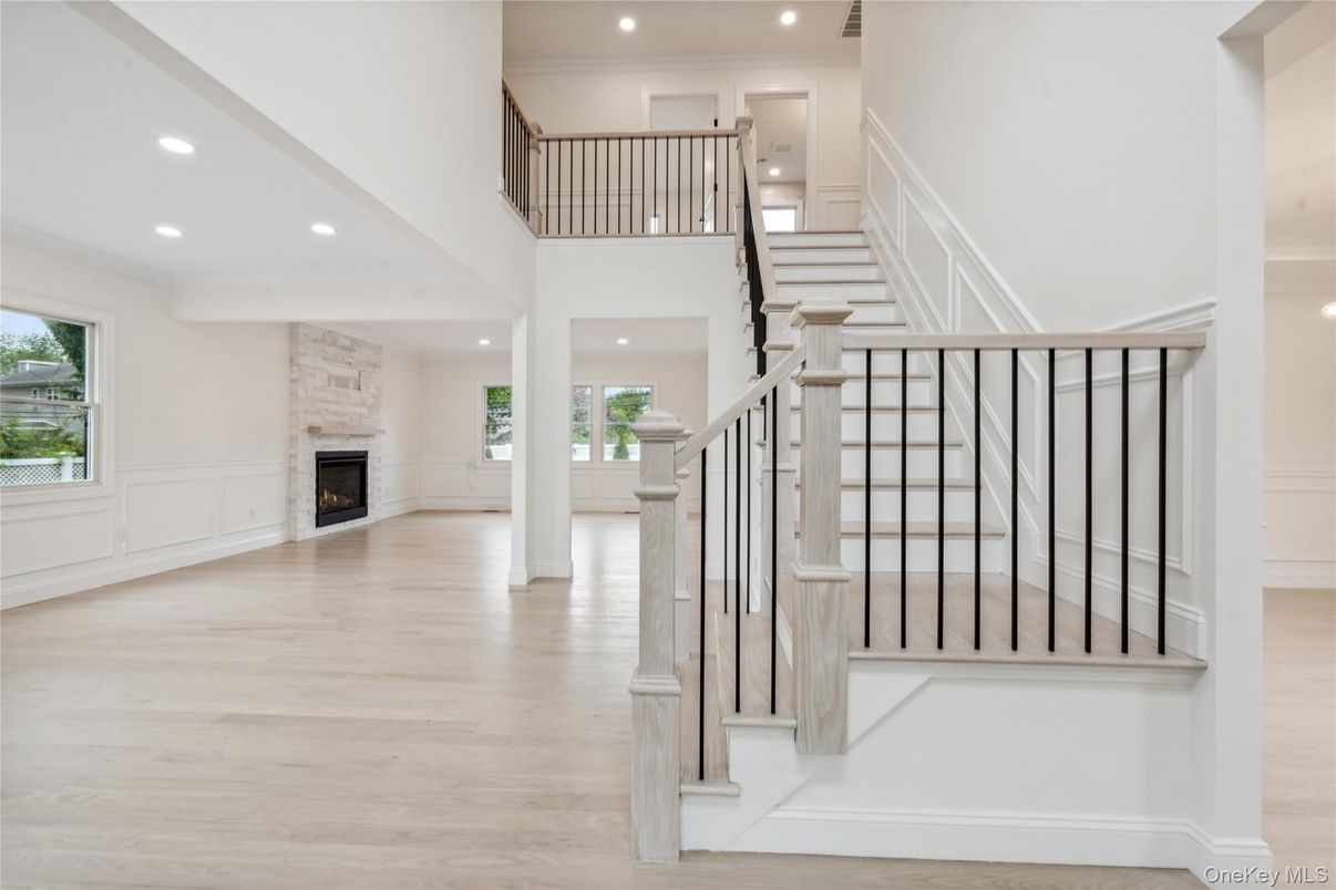 Fireplace, Interior, Recessed Lighting, Wood Texture Flooring