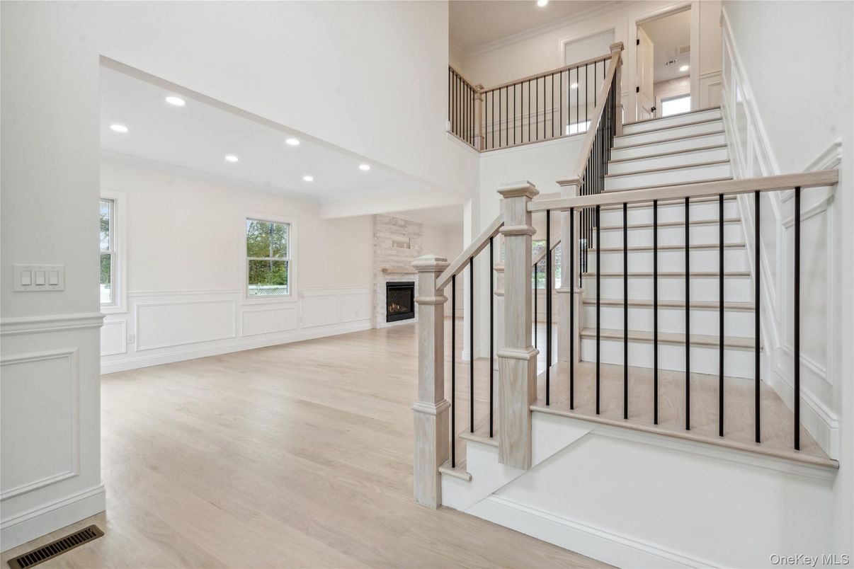 Fireplace, Interior, Recessed Lighting, Wood Texture Flooring