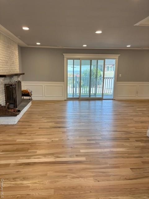Empty room, Fireplace, Interior, Recessed Lighting, Wood Texture Flooring