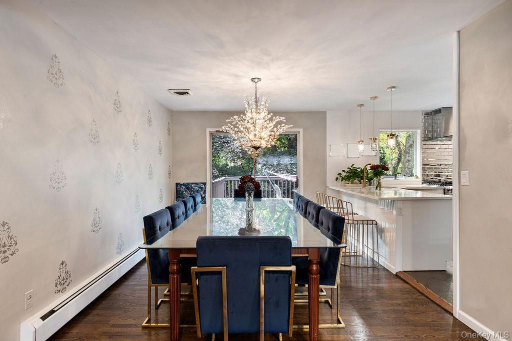 Dining room, Interior, Pendant Lights, Wood Texture Flooring