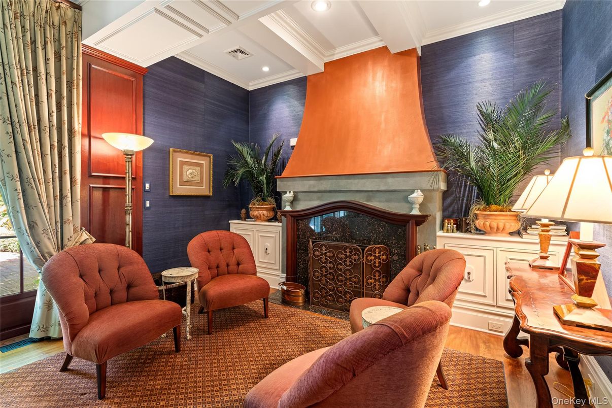 Fireplace, Interior, Recessed Lighting, Wood Texture Flooring