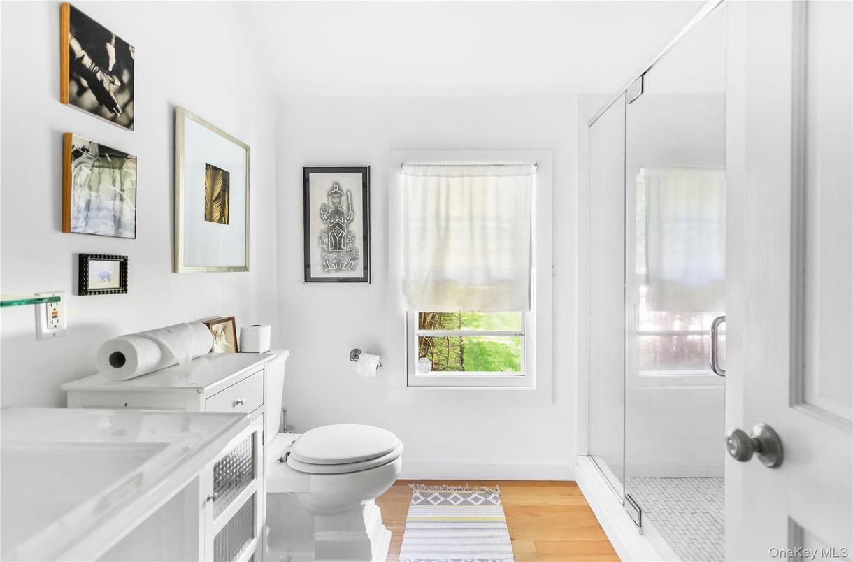 Bathroom, Glass Shower, Interior, Wood Texture Flooring