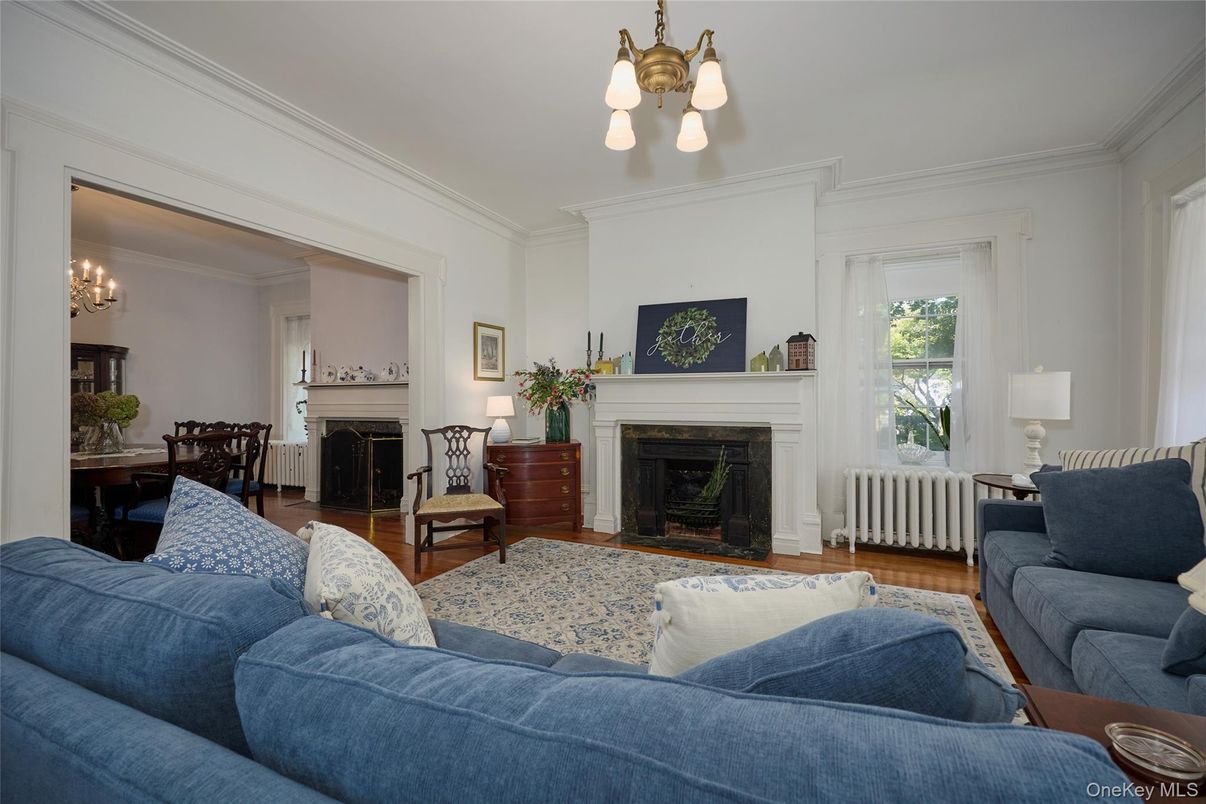 Chandelier, Dining room, Fireplace, Interior, Living room, Wood Texture Flooring