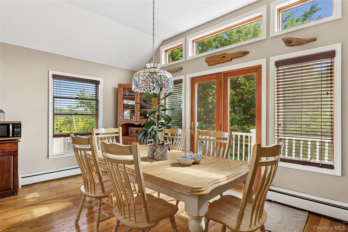 Dining room, Interior, Pendant Lights, Wood Texture Flooring