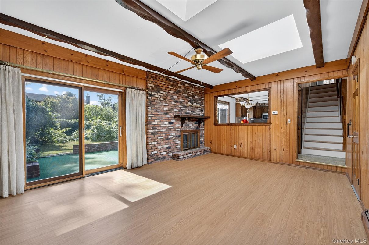 Empty room, Fireplace, Interior, Stone Walls, Wood Texture Flooring, Wooden Walls