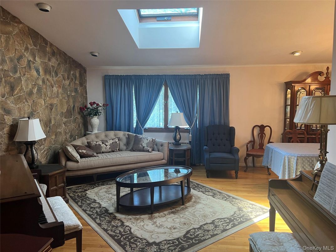 Interior, Living room, Recessed Lighting, Stone Walls, Wood Texture Flooring