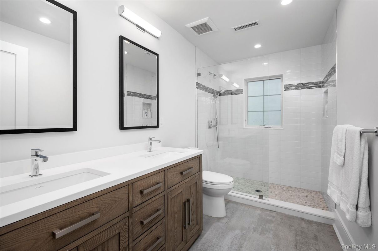 Bathroom, Dual Sink Vanities, Glass Shower, Interior, Recessed Lighting