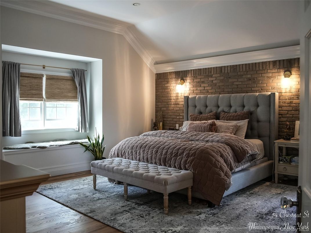 Bedroom, Interior, Stone Walls, Wood Texture Flooring