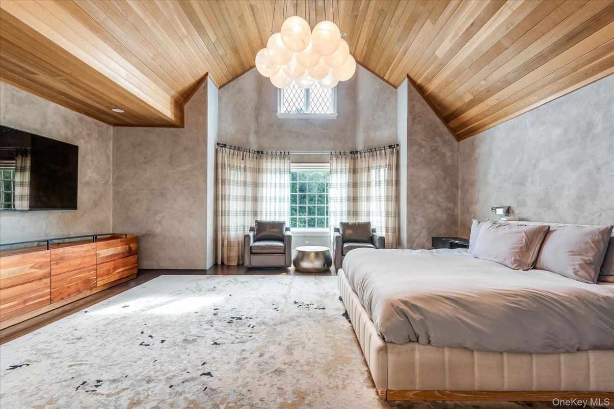 Bedroom, Interior, Pendant Lights, Wooden Ceilings