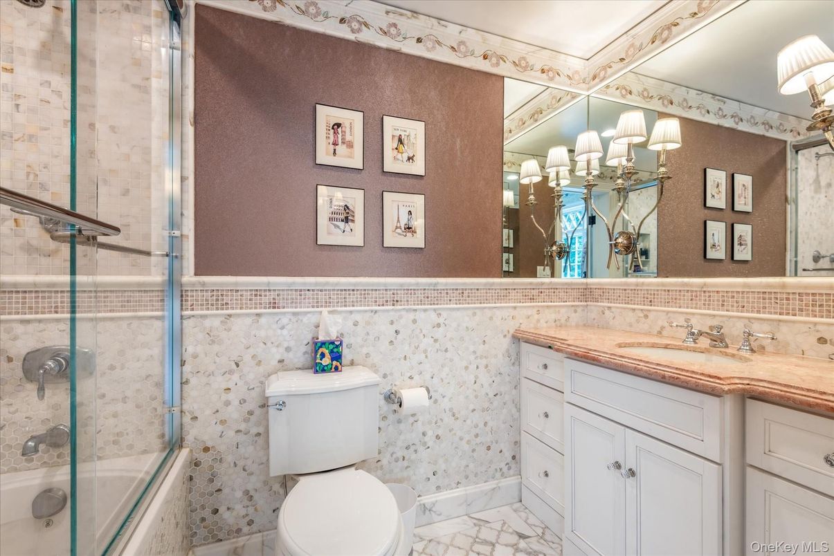 Bathroom, Chandelier, Glass Shower, Interior, Marble