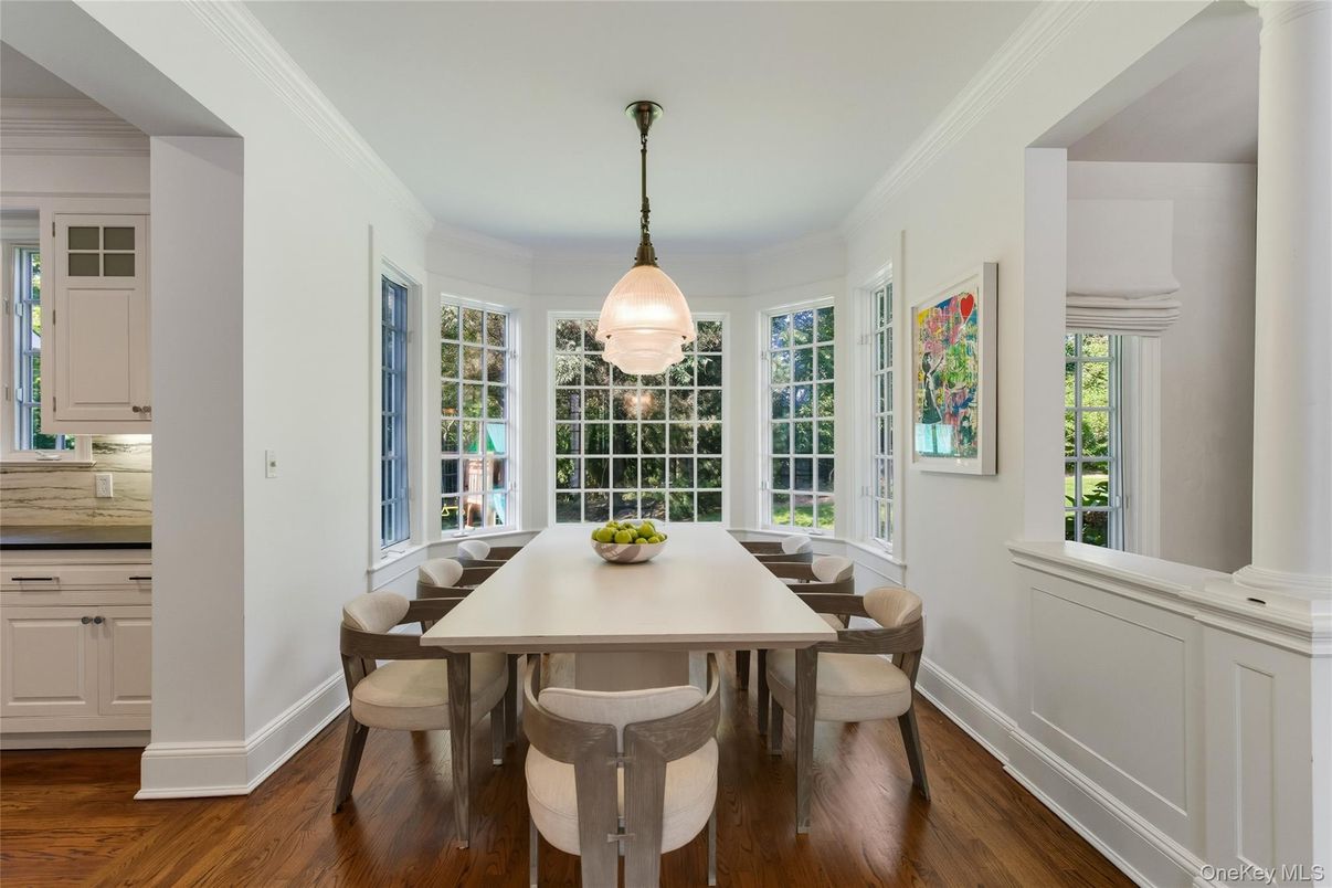 Dining room, Interior, Pendant Lights, Wood Texture Flooring