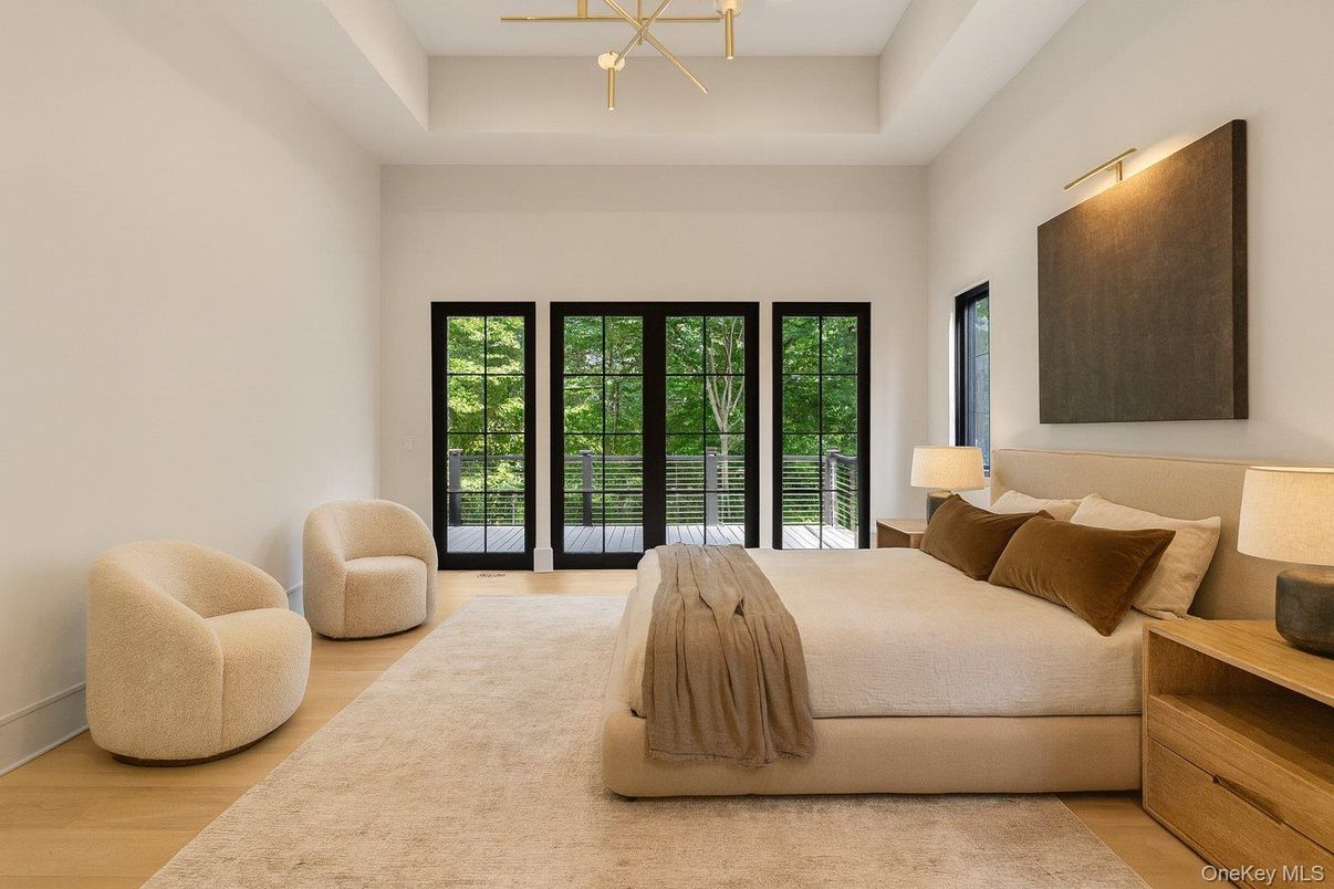 Bedroom, Interior, Pendant Lights, Wood Texture Flooring