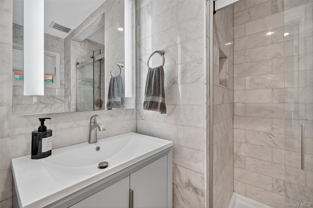 Bathroom, Glass Shower, Interior, Marble Walls