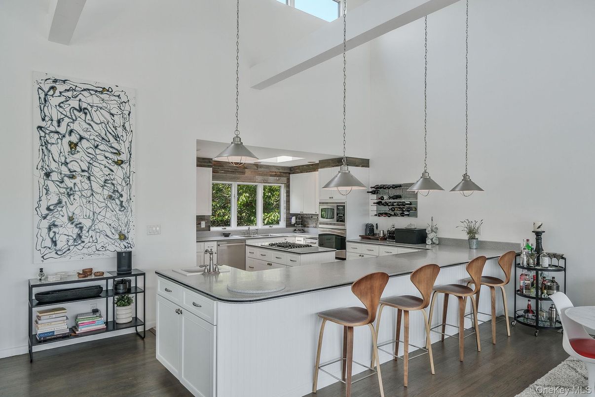 Interior, Kitchen, Pendant Lights, Stainless Steel Appliances, Wood Texture Flooring