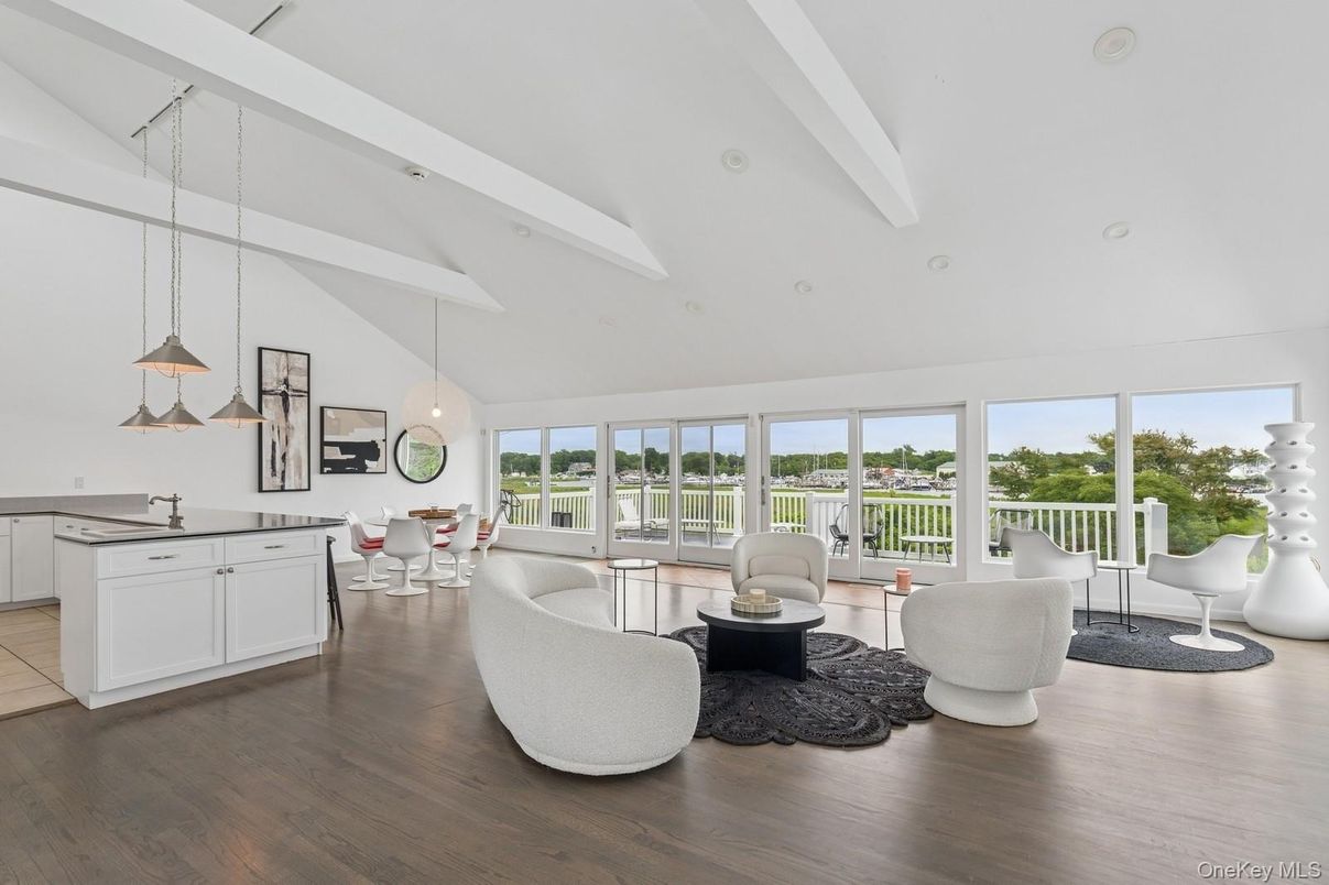 Dining room, Interior, Living room, Pendant Lights, Wood Texture Flooring