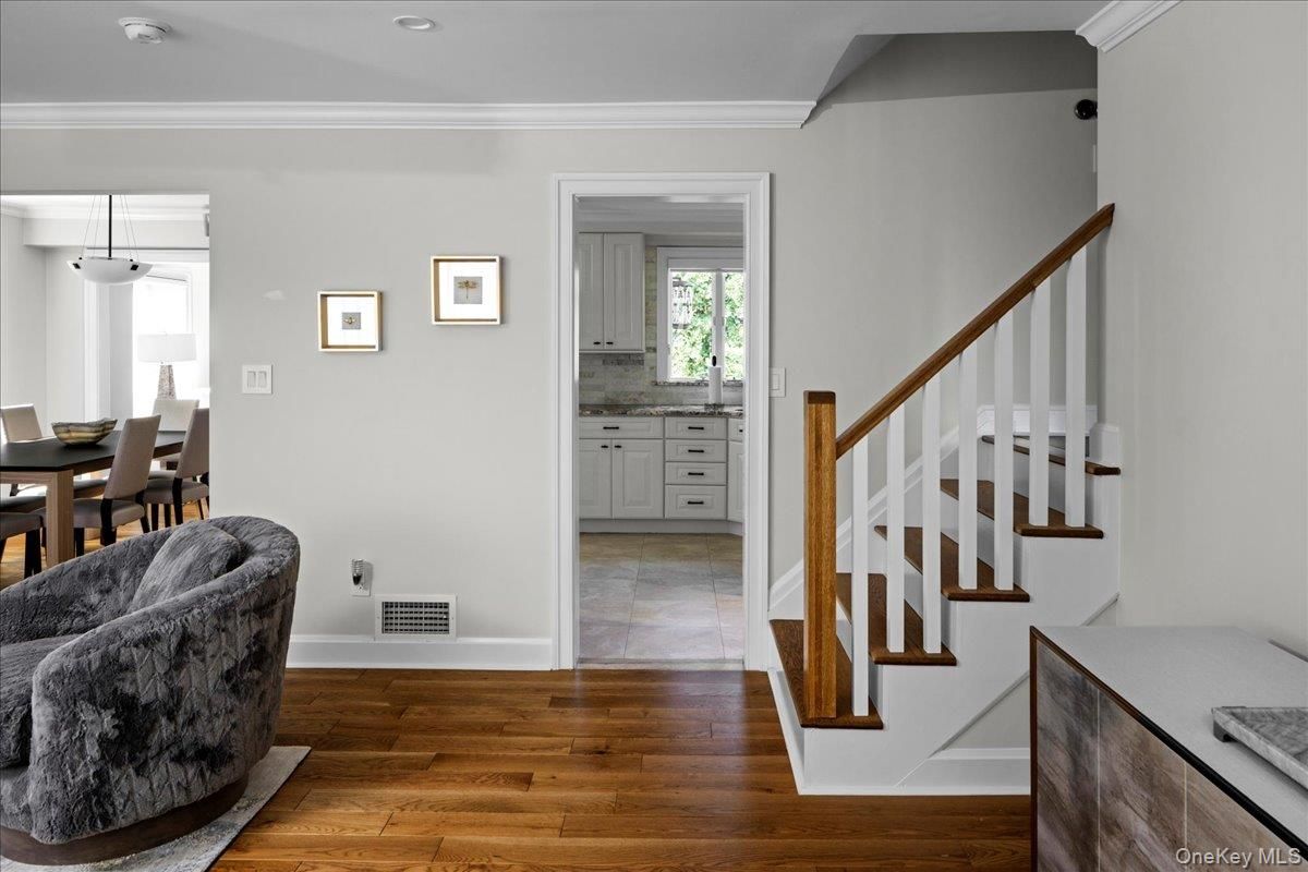 Dining room, Interior, Pendant Lights, Recessed Lighting, Wood Texture Flooring
