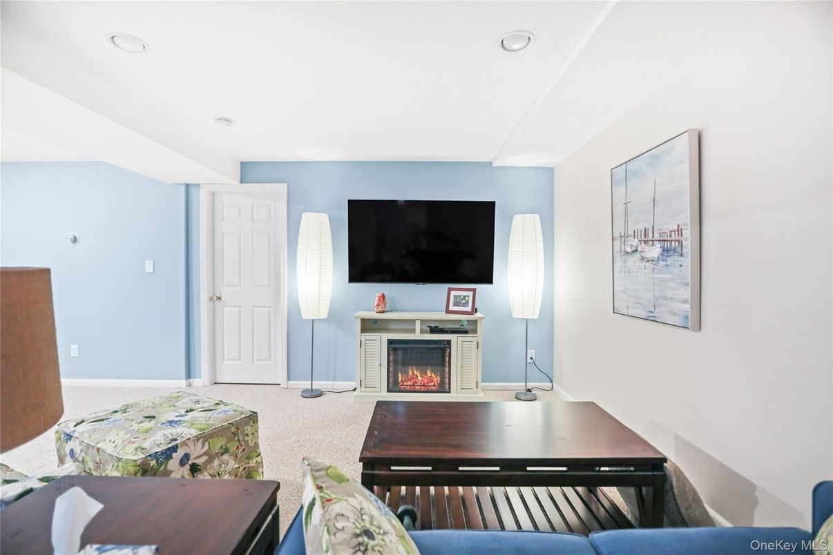 Dining room, Fireplace, Interior, Living room, Recessed Lighting