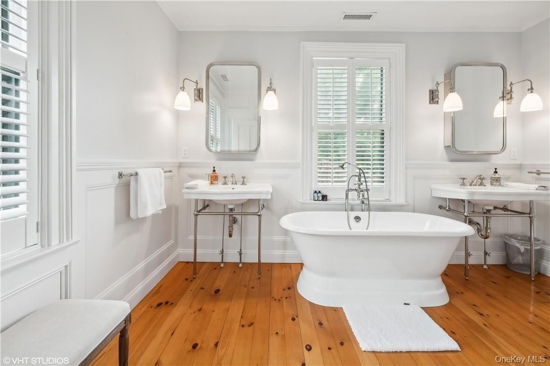 Bathroom, Dual Sink Vanities, Free Standing Baths, Interior, Wood Texture Flooring