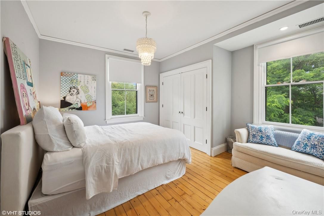Bedroom, Chandelier, Interior, Recessed Lighting, Wood Texture Flooring