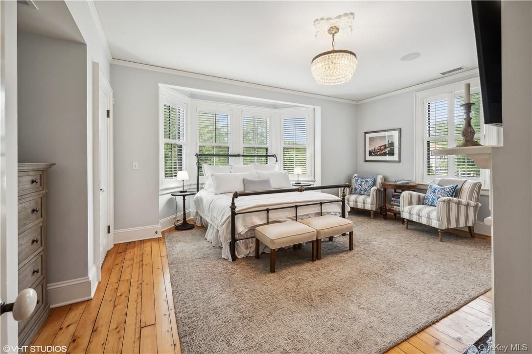 Bedroom, Chandelier, Interior, Wood Texture Flooring