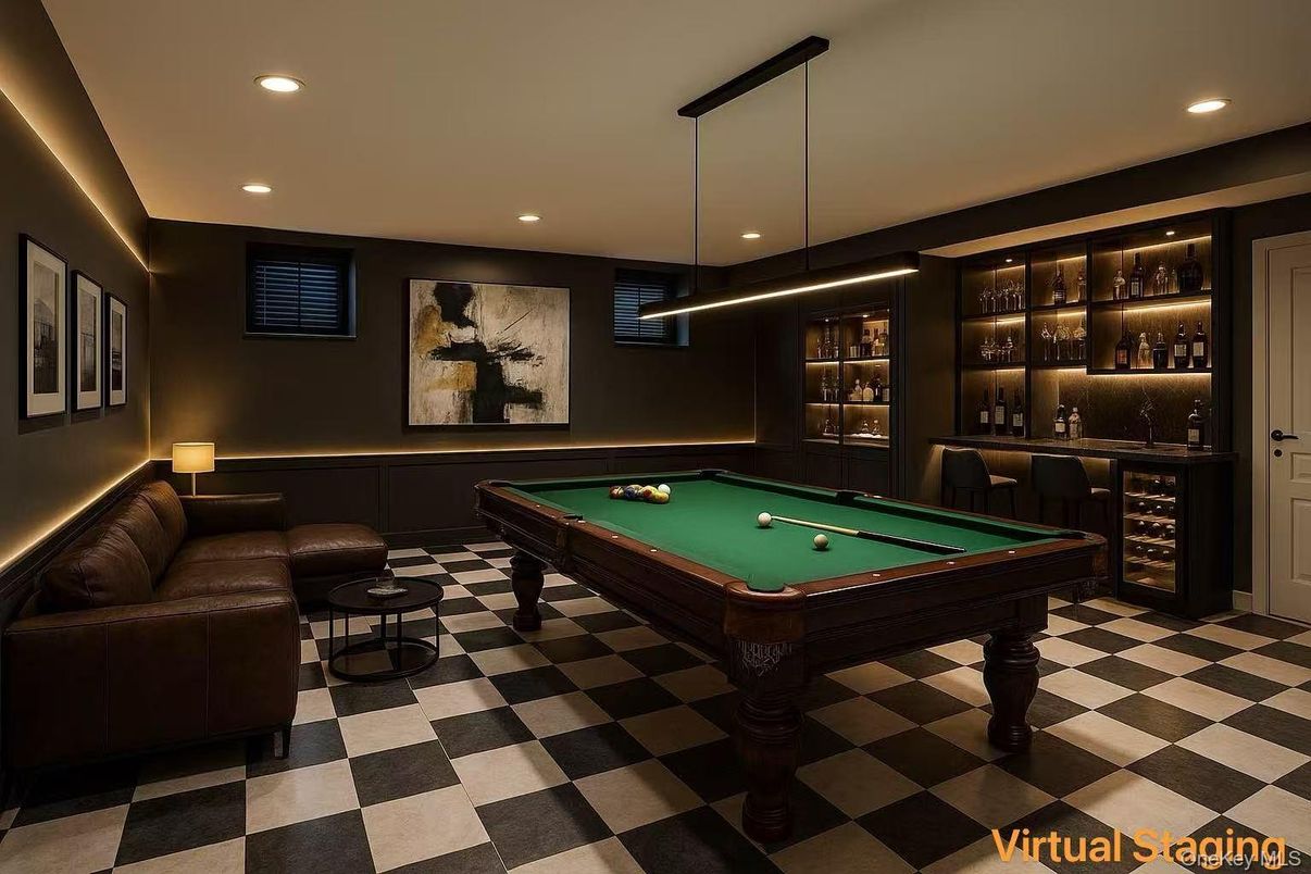 Billiard Table, Game Room, Interior, Pendant Lights, Recessed Lighting