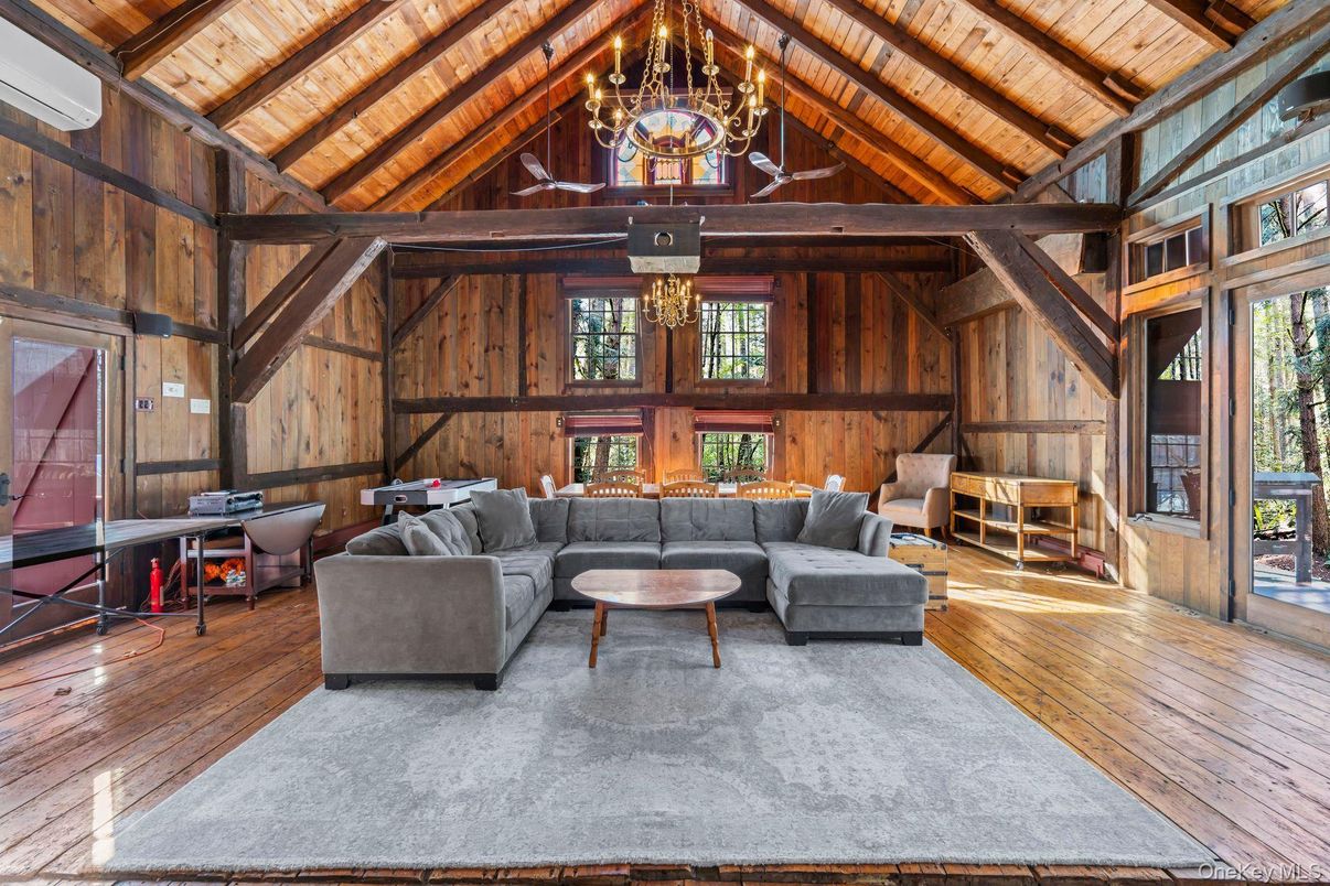 Chandelier, Interior, Living room, Wooden Beams, Wooden Ceilings, Wood Texture Flooring, Wooden Walls