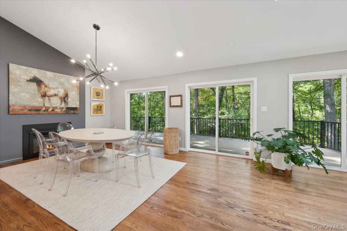 Dining room, Interior, Pendant Lights, Recessed Lighting, Wood Texture Flooring