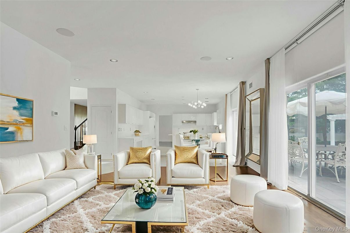 Chandelier, Dining room, Interior, Kitchen, Living room, Pendant Lights, Recessed Lighting, Wood Texture Flooring