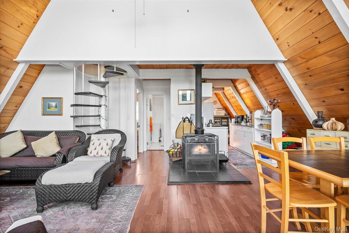 Dining room, Fireplace, Interior, Wooden Ceilings, Wood Texture Flooring
