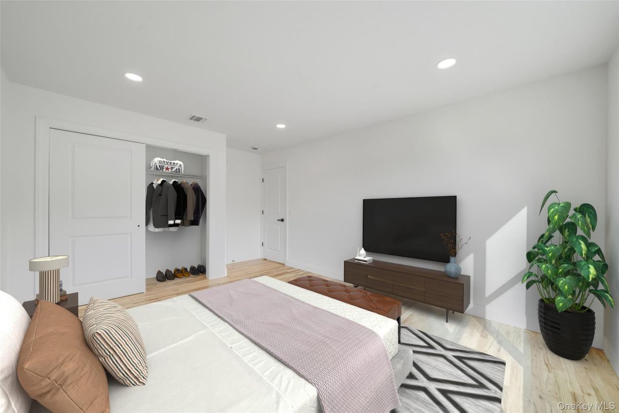 Bedroom, Interior, Recessed Lighting, Wood Texture Flooring