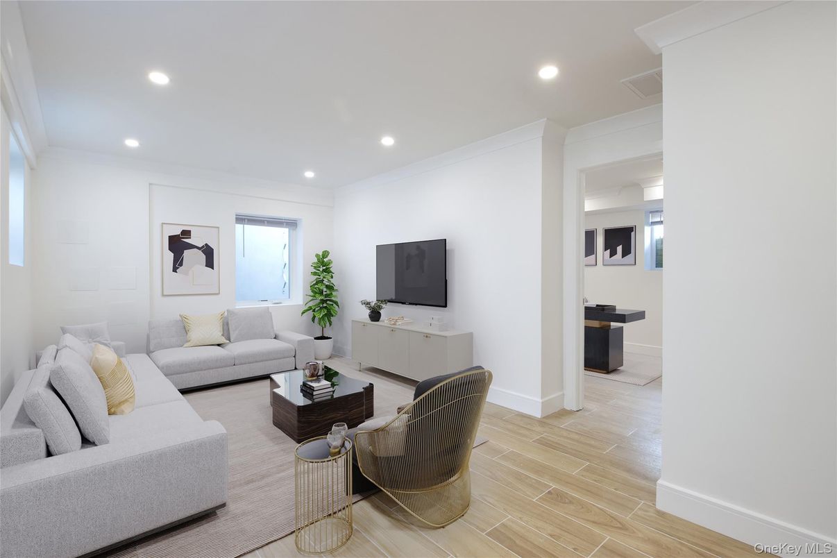 Interior, Living room, Recessed Lighting, Wood Texture Flooring