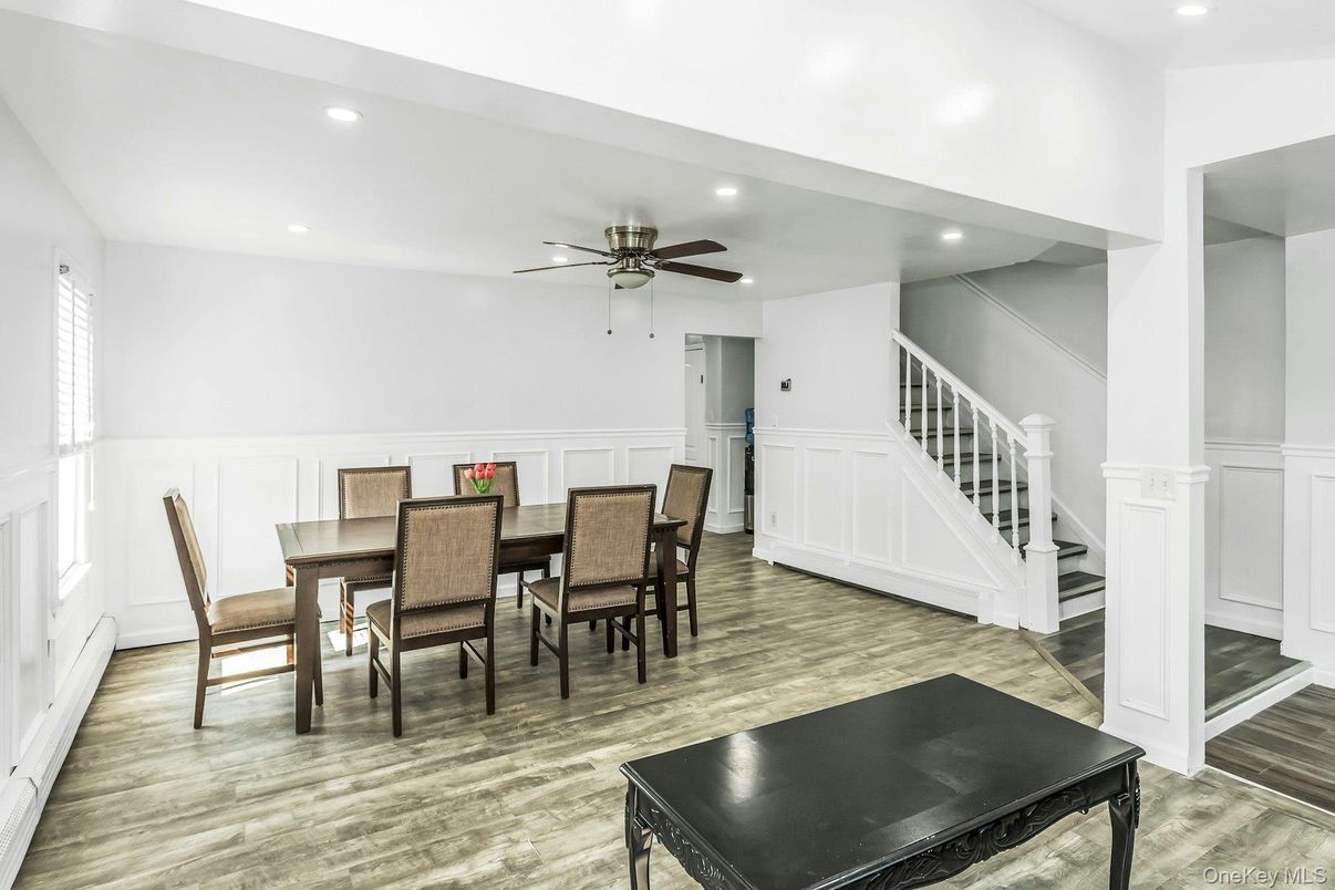 Dining room, Interior, Recessed Lighting, Wood Texture Flooring