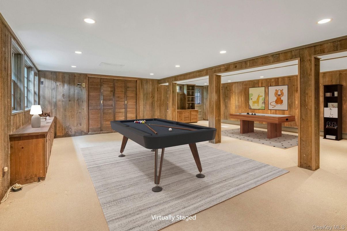 Billiard Table, Game Room, Interior, Recessed Lighting, Wooden Walls