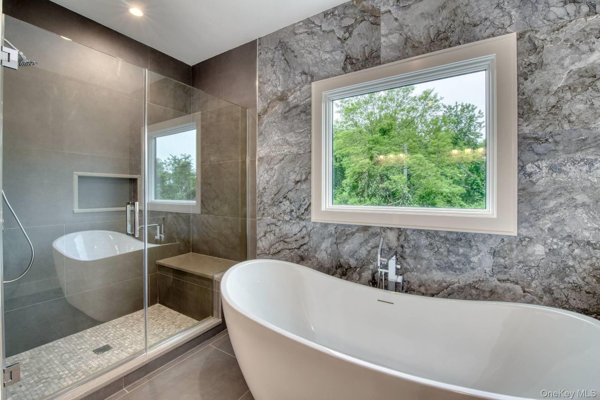 Bathroom, Free Standing Baths, Glass Shower, Interior, Recessed Lighting