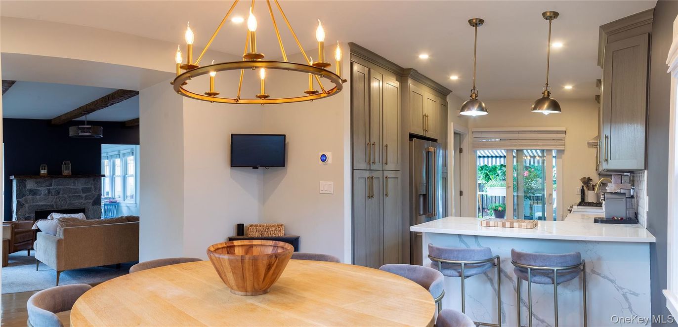 Chandelier, Fireplace, Interior, Kitchen, Living room, Pendant Lights, Recessed Lighting
