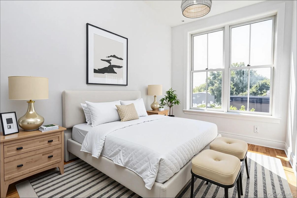 Bedroom, Interior, Pendant Lights, Wood Texture Flooring