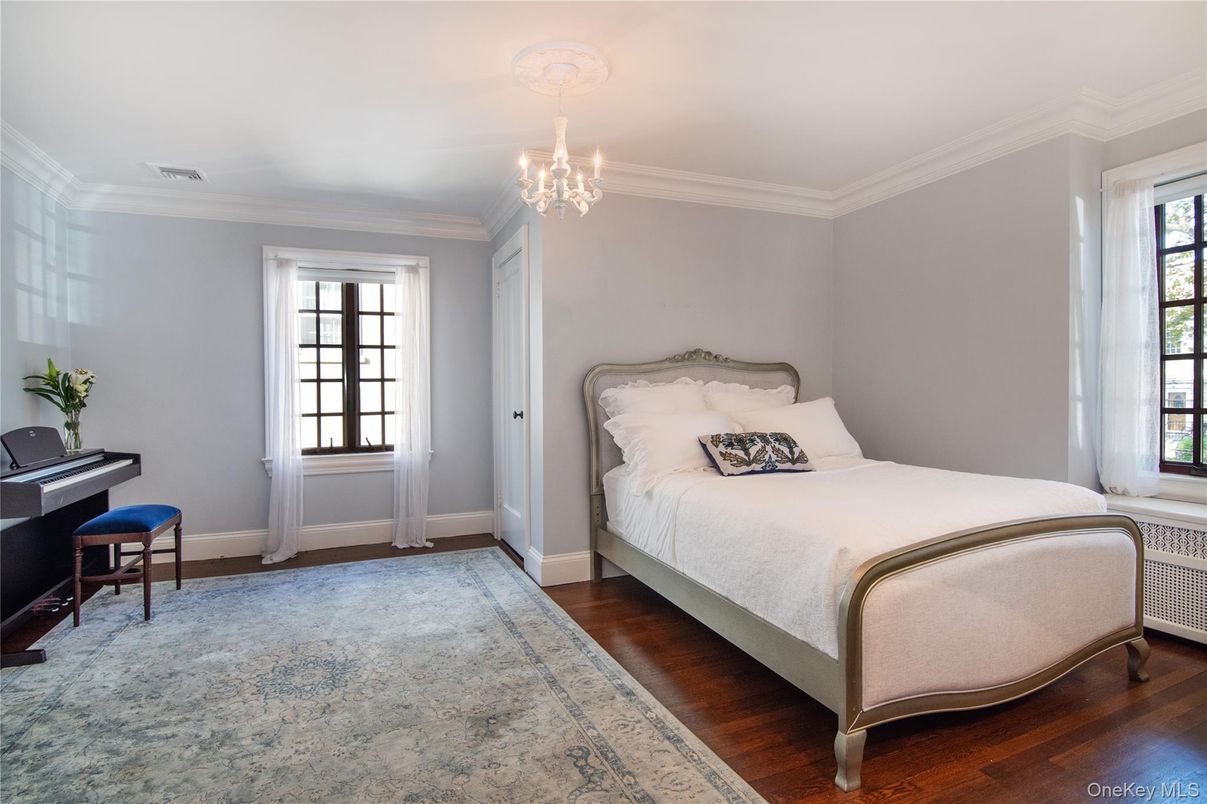 Bedroom, Chandelier, Interior, Wood Texture Flooring