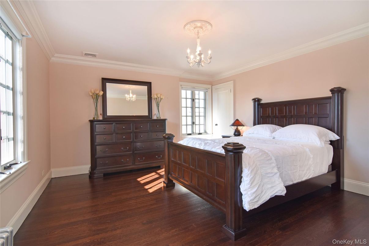 Bedroom, Chandelier, Interior, Wood Texture Flooring