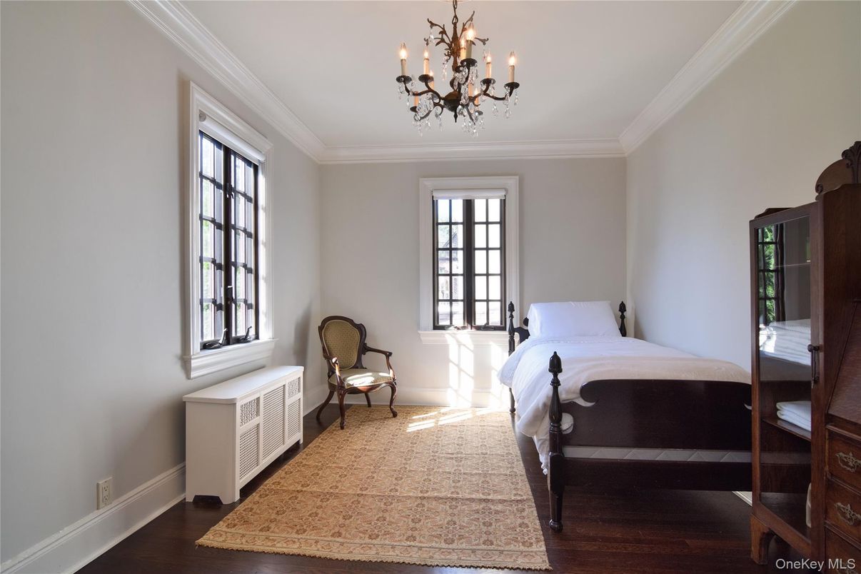 Bedroom, Chandelier, Interior, Wood Texture Flooring
