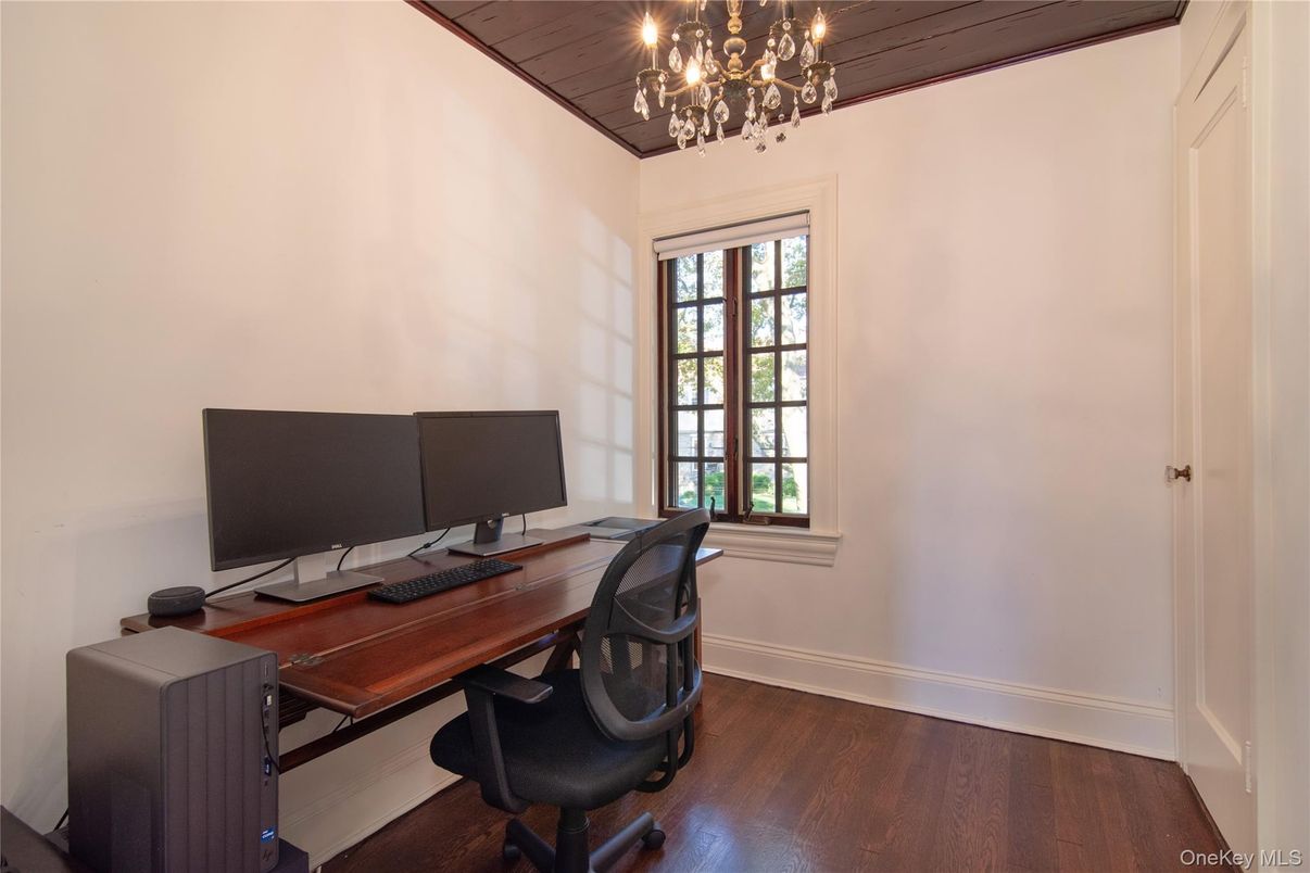 Chandelier, Home Office, Interior, Wood Texture Flooring