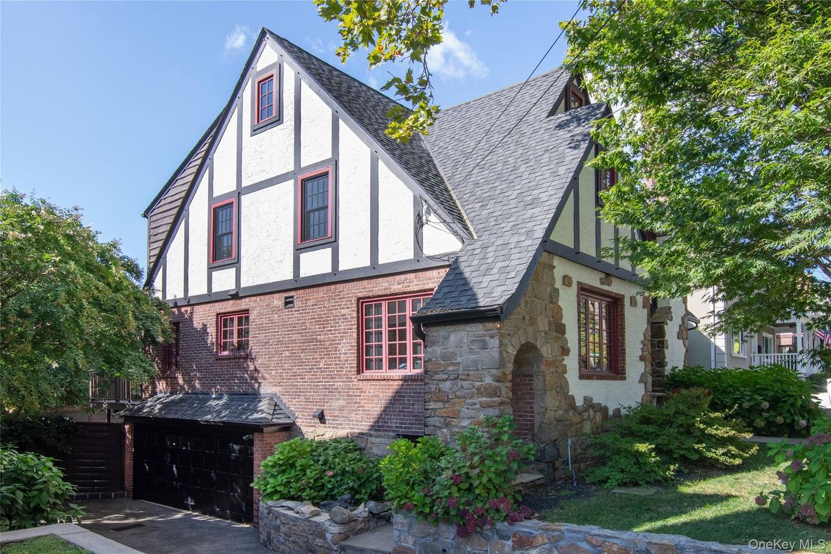 Attached, Exterior, Facade, Brick Facade, Tudor Revival