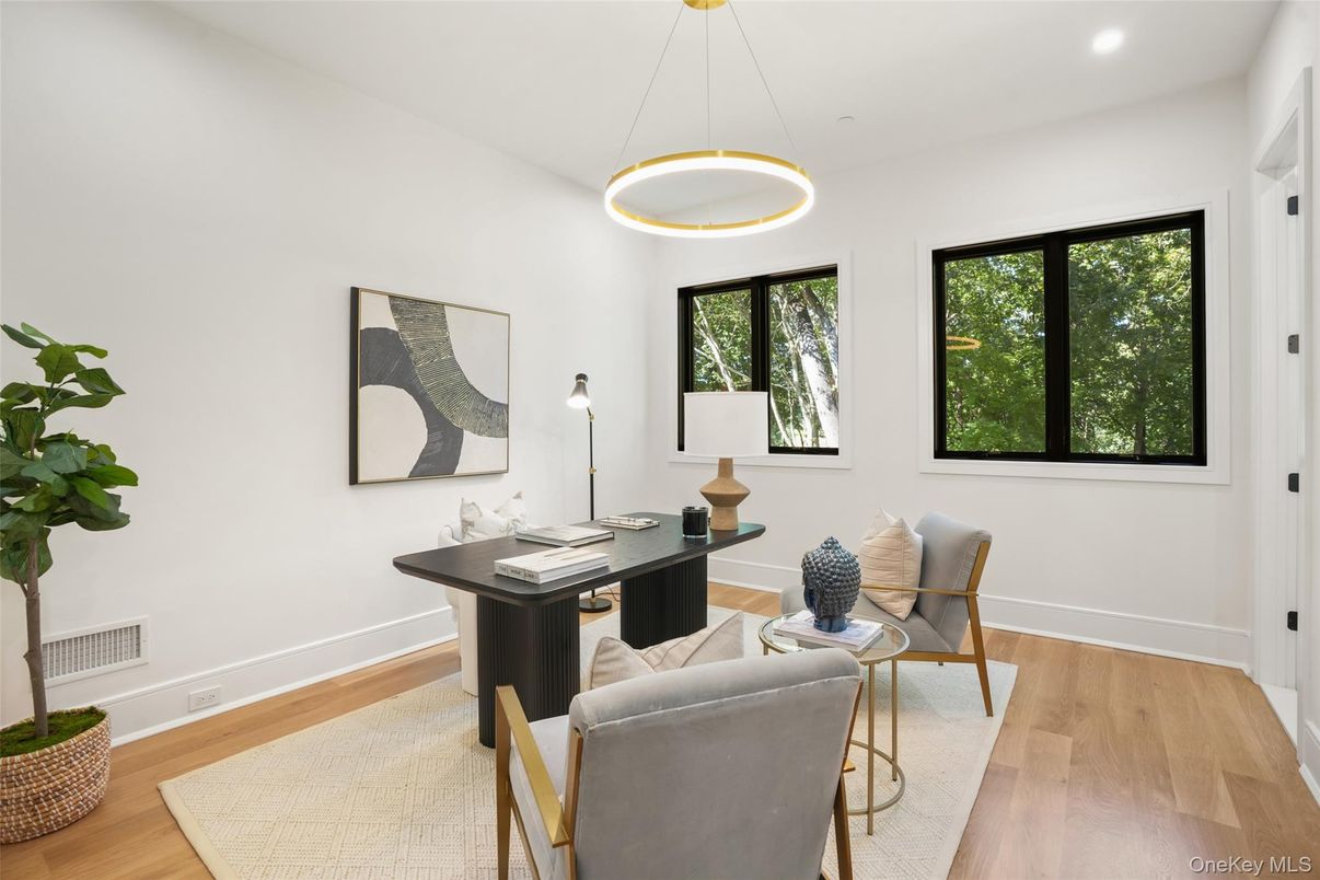 Home Office, Interior, Pendant Lights, Recessed Lighting, Wood Texture Flooring