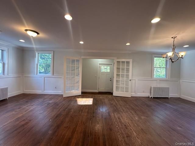 Chandelier, Empty room, Interior, Recessed Lighting, Wood Texture Flooring