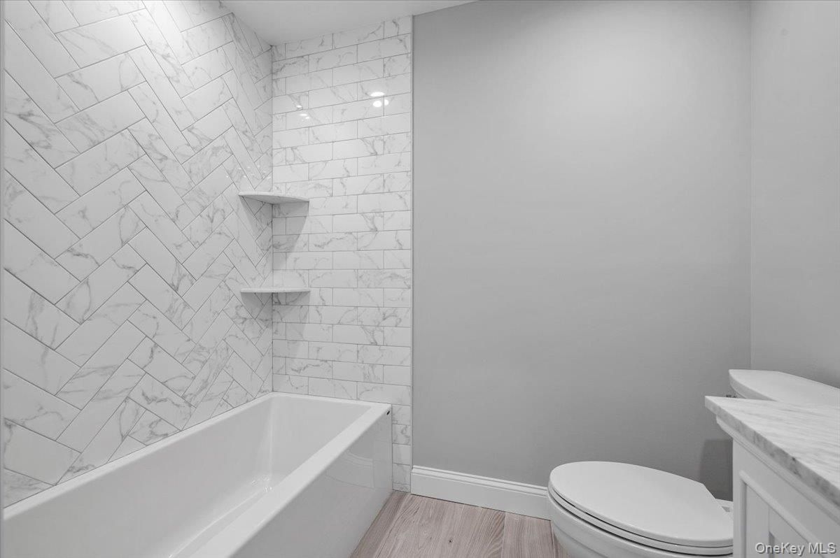 Bathroom, Interior, Marble Walls, Wood Texture Flooring