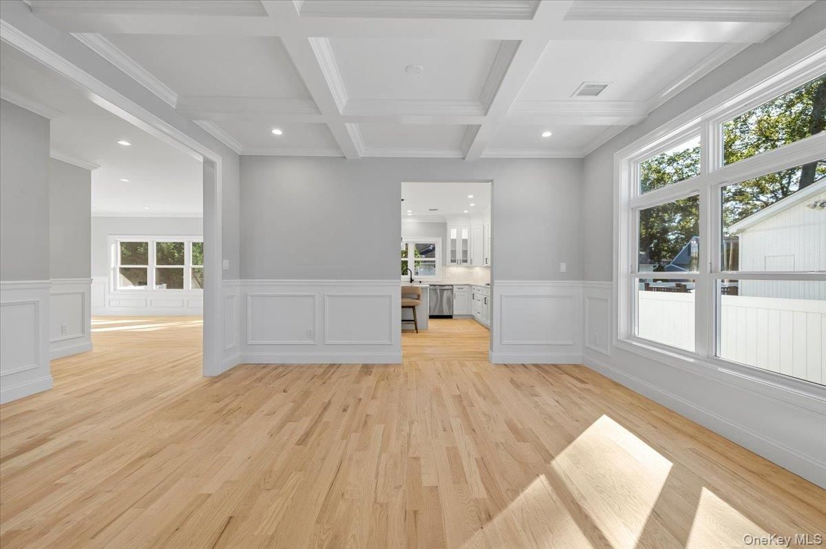 Empty room, Interior, Kitchen, Recessed Lighting, Wood Texture Flooring
