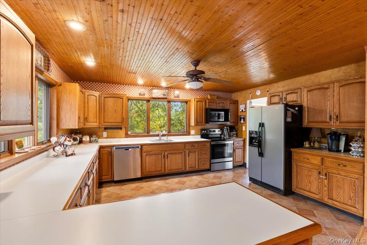 Interior, Kitchen, Recessed Lighting, Stainless Steel Appliances, Wooden Ceilings