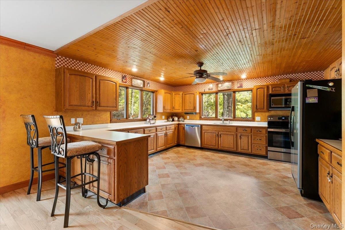Interior, Kitchen, Recessed Lighting, Stainless Steel Appliances, Wooden Ceilings