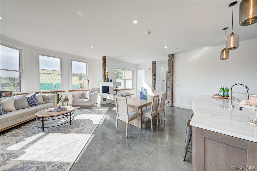 Dining room, Fireplace, Interior, Living room, Pendant Lights, Recessed Lighting